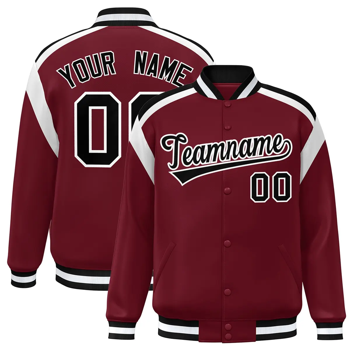 Crimson Color Block Varsity Full-Snap Letterman Jacket