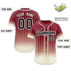 Crimson Cream-Black Gradient Stripe Fashion Baseball Jersey 2