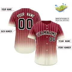 Crimson Cream-Black Gradient Stripe Fashion Baseball Jersey 2