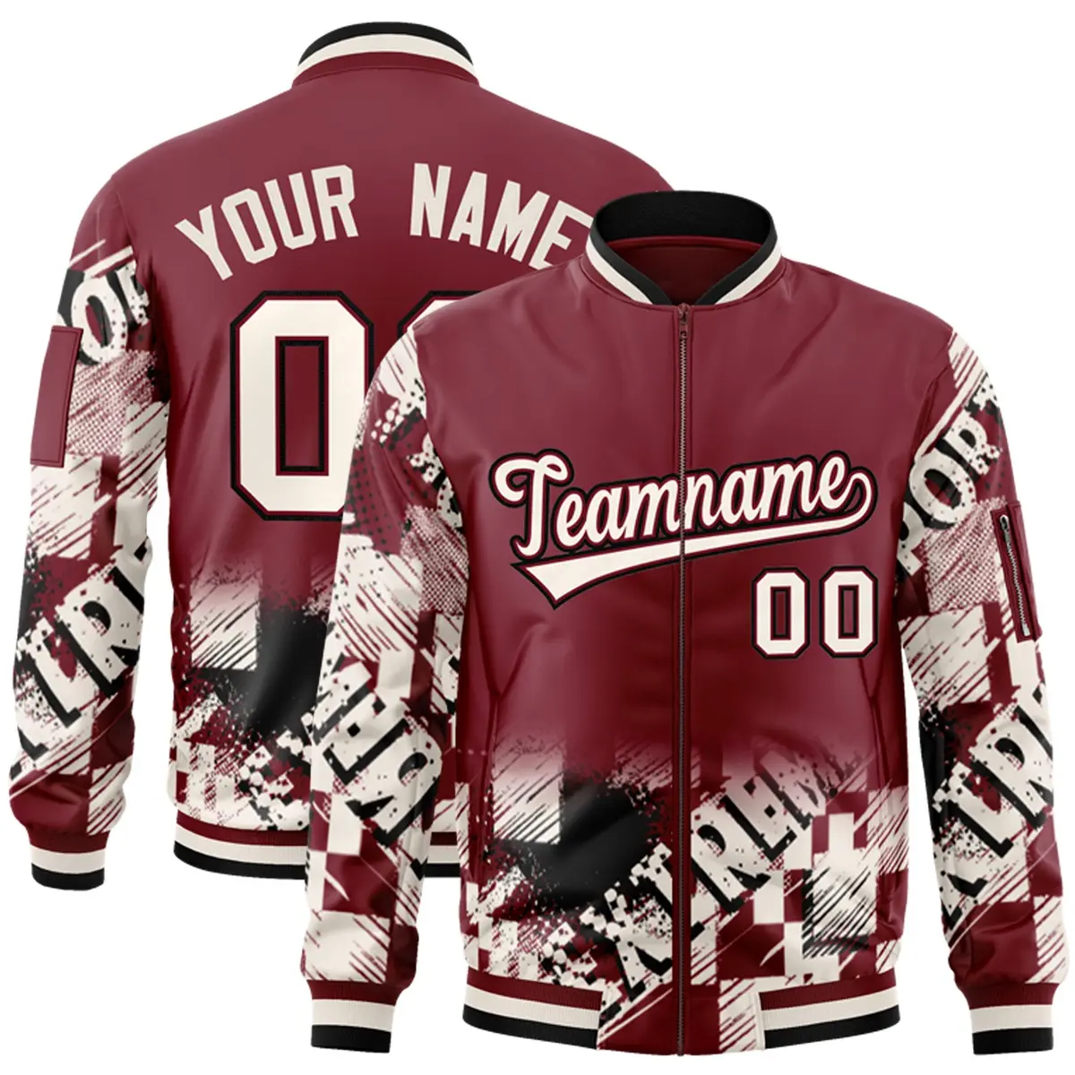Crimson Cream-Black Street Graffiti Varsity Letterman Jacket