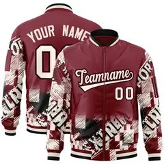 Crimson Cream-Black Street Graffiti Varsity Letterman Jacket