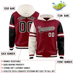 Crimson Cream-Black Varsity Three Stripes Raglan Jacket Hoodie 4