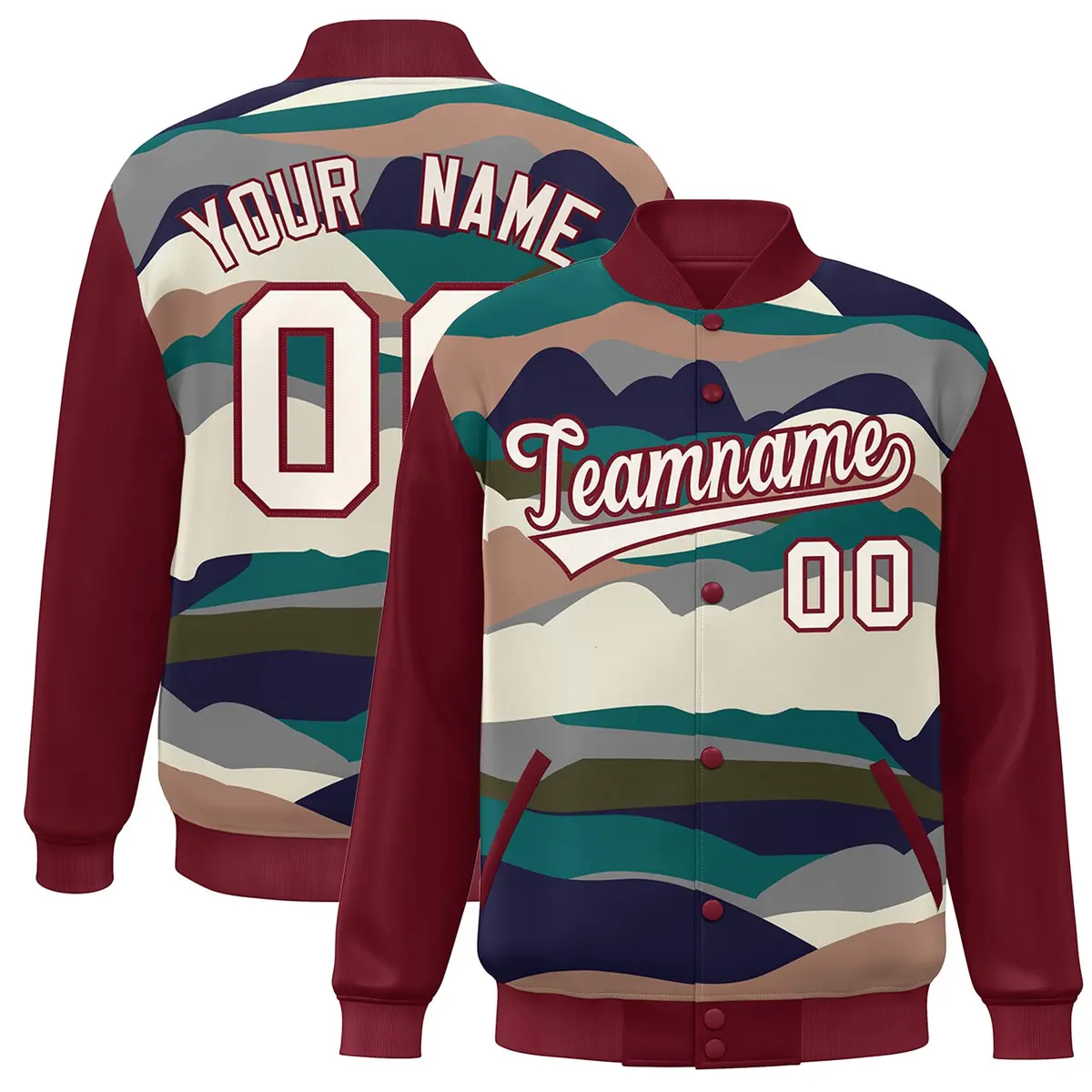 Crimson Cream Multi Clouds Graffiti Varsity Full-Snap Jacket