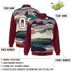 Crimson Cream Multi Clouds Graffiti Varsity Full-Snap Jacket 2