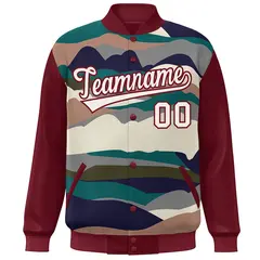 Crimson Cream Multi Clouds Graffiti Varsity Full-Snap Jacket 3
