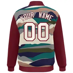 Crimson Cream Multi Clouds Graffiti Varsity Full-Snap Jacket 4