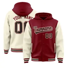 Crimson Cream Raglan Sleeves Full-Snap Varsity Jacket Hoodie 1