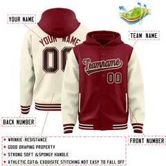 Crimson Cream Raglan Sleeves Full-Snap Varsity Jacket Hoodie 4