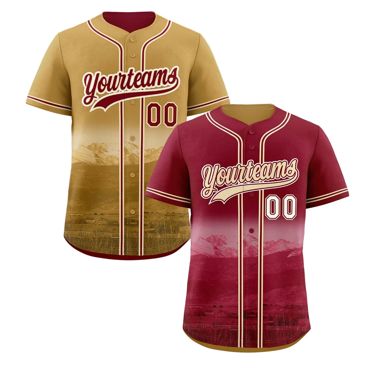 Crimson Cream Reversible City Skyline Graffiti Baseball Jersey