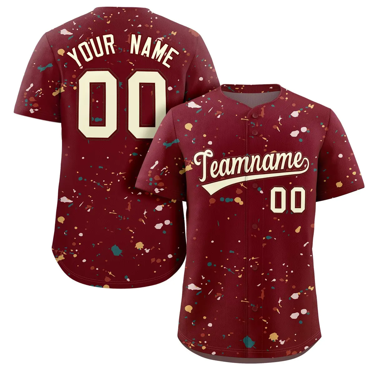 Crimson Cream Splash Graffiti Striped Baseball Jersey