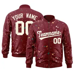 Crimson Cream Splash Graffiti Varsity Full-Zip Letterman Jacket 1