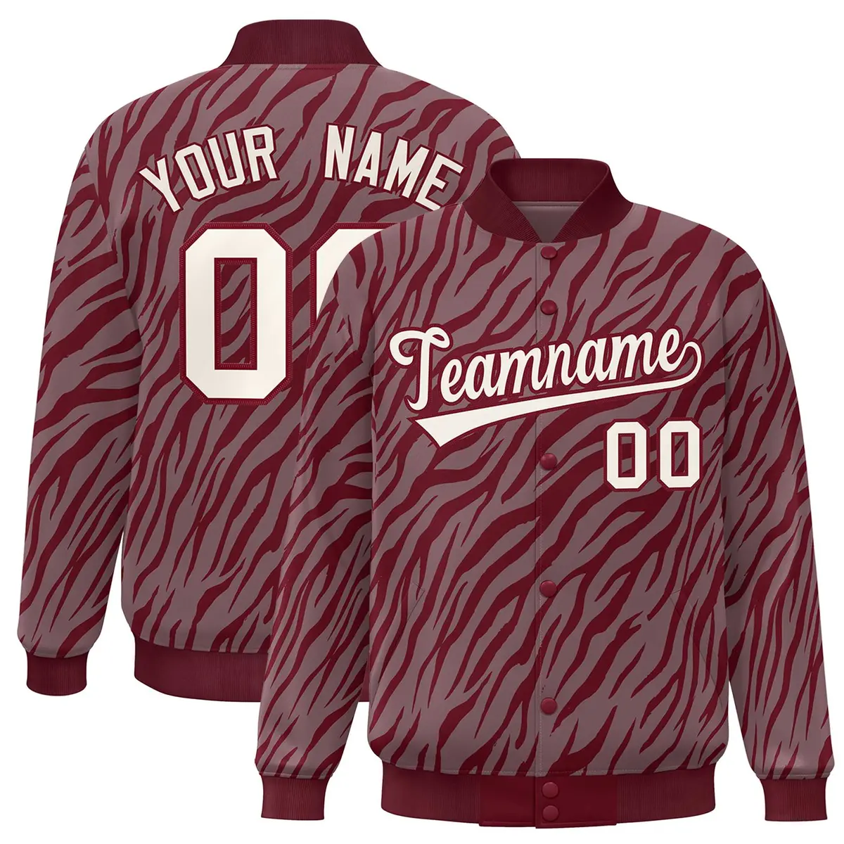 Crimson Cream Tiger Stripes Graffiti Varsity Bomber Jacket