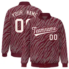 Crimson Cream Tiger Stripes Graffiti Varsity Bomber Jacket