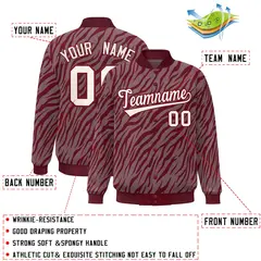 Crimson Cream Tiger Stripes Graffiti Varsity Bomber Jacket 2