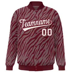 Crimson Cream Tiger Stripes Graffiti Varsity Bomber Jacket 3