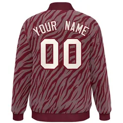 Crimson Cream Tiger Stripes Graffiti Varsity Bomber Jacket 4