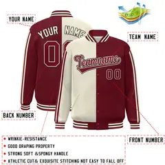 Crimson Cream Two Tone Color Block Varsity Bomber Jacket 2