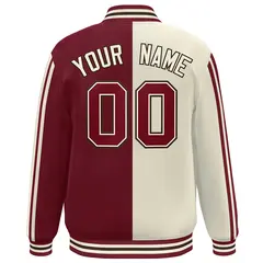 Crimson Cream Two Tone Color Block Varsity Bomber Jacket 4