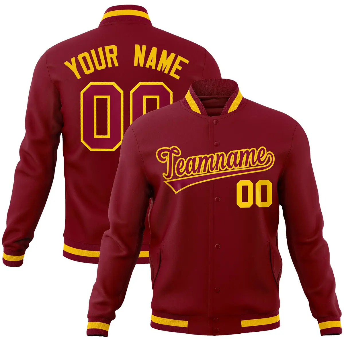 Crimson Crimson-Gold Varsity Full-Snap Letterman Jacket