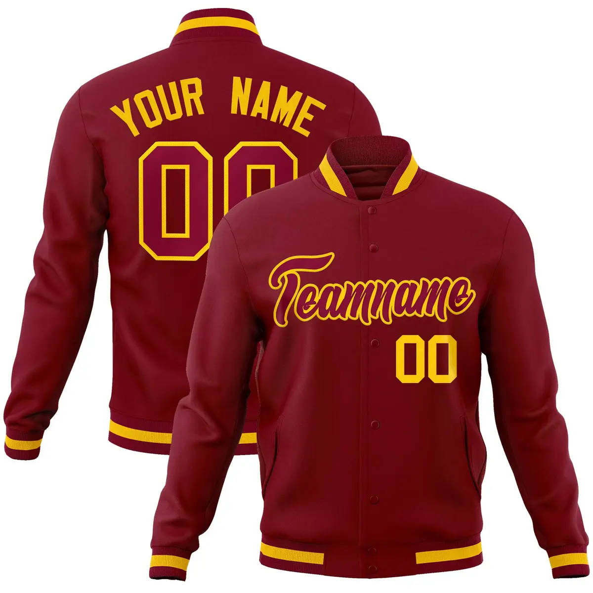 Crimson Crimson-Gold Varsity Full-Snap Letterman Jacket