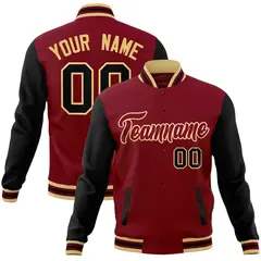 Crimson Crimson-Khaki Raglan Sleeves Varsity Full-Snap Letterman Jacket