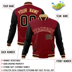 Crimson Crimson-Khaki Raglan Sleeves Varsity Full-Snap Letterman Jacket 4
