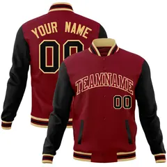 Crimson Crimson-Khaki Raglan Sleeves Varsity Full-Snap Letterman Jacket 1
