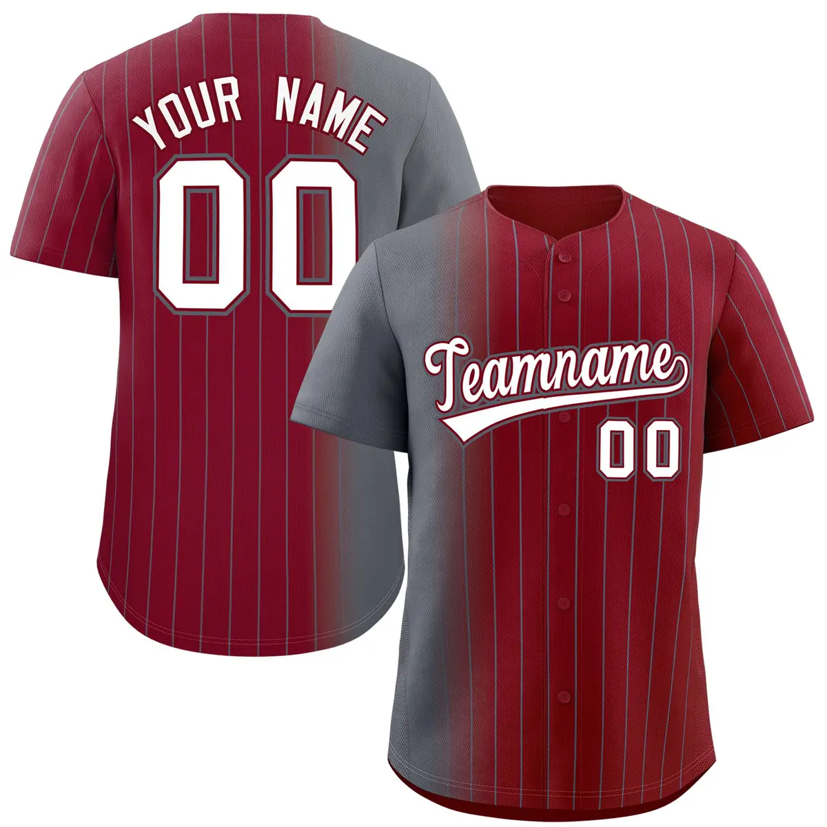 Crimson Dark Gray Pinstripe Gradient Baseball Jersey
