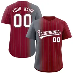 Crimson Dark Gray Pinstripe Gradient Baseball Jersey 1