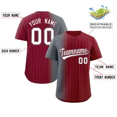 Crimson Dark Gray Pinstripe Gradient Baseball Jersey 2