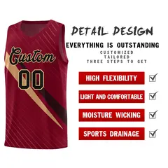 Crimson Diagonal Pinstripe Color Block Basketball Jersey 2