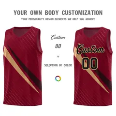 Crimson Diagonal Pinstripe Color Block Basketball Jersey 3