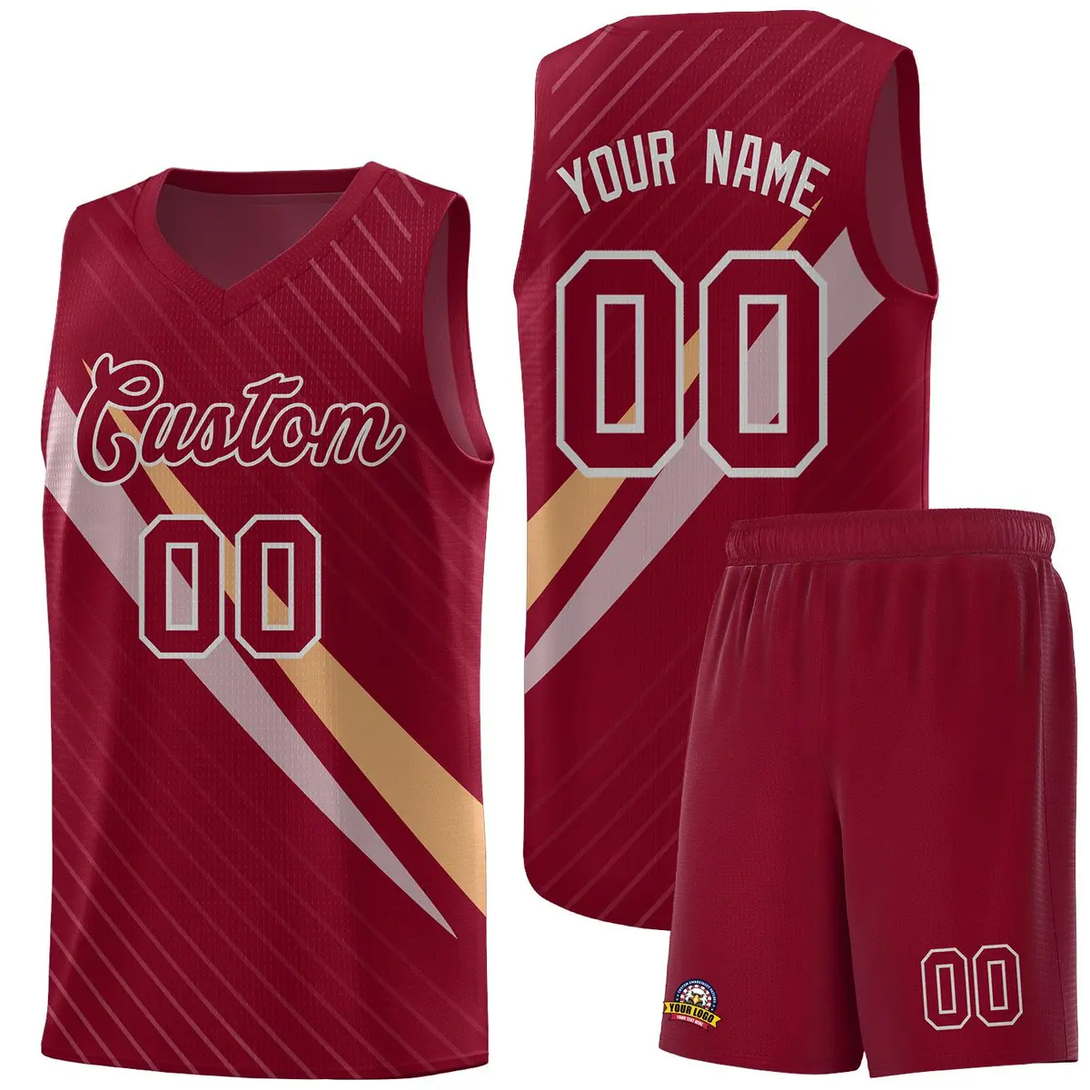Crimson Diagonal Pinstripe Color Block Basketball Jersey