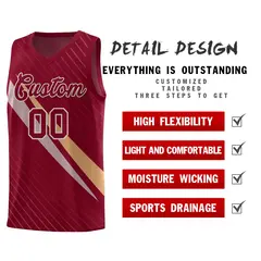 Crimson Diagonal Pinstripe Color Block Basketball Jersey 2