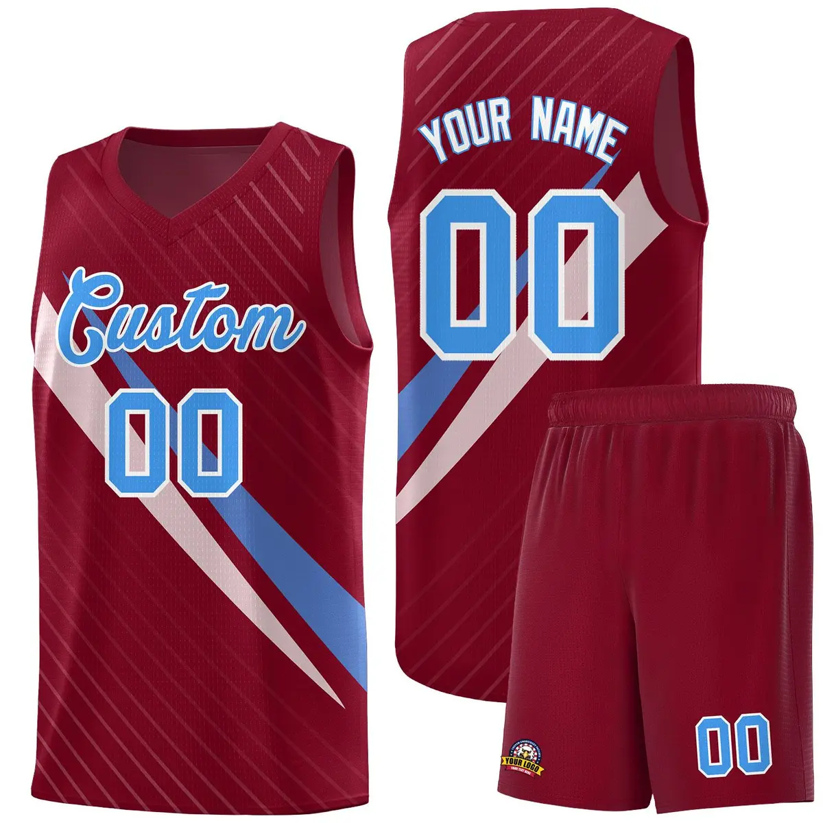 Crimson Diagonal Pinstripe Color Block Basketball Jersey