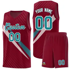 Crimson Diagonal Pinstripe Color Block Basketball Jersey 1
