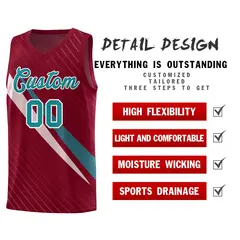 Crimson Diagonal Pinstripe Color Block Basketball Jersey 2