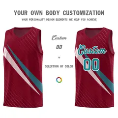 Crimson Diagonal Pinstripe Color Block Basketball Jersey 3