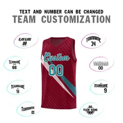Crimson Diagonal Pinstripe Color Block Basketball Jersey 4