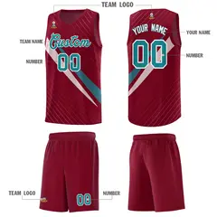 Crimson Diagonal Pinstripe Color Block Basketball Jersey 5
