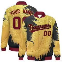 Crimson Feather Fluid Pattern Full-Snap Varsity Letterman Jacket