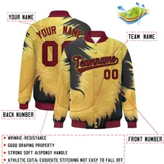 Crimson Feather Fluid Pattern Full-Snap Varsity Letterman Jacket 2