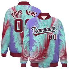 Crimson Feather Fluid Pattern Full-Snap Varsity Letterman Jacket