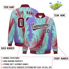 Crimson Feather Fluid Pattern Full-Snap Varsity Letterman Jacket 2
