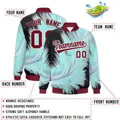 Crimson Feather Fluid Pattern Full-Snap Varsity Letterman Jacket 2