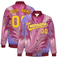 Crimson Feather Fluid Pattern Full-Snap Varsity Letterman Jacket 1