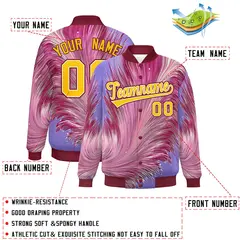 Crimson Feather Fluid Pattern Full-Snap Varsity Letterman Jacket 2