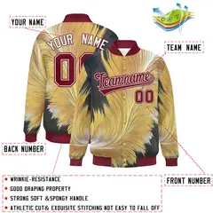Crimson Feather Fluid Pattern Full-Snap Varsity Letterman Jacket 2