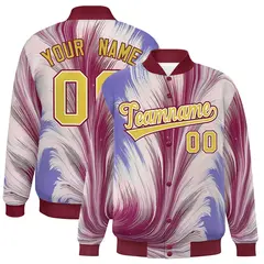 Crimson Feather Fluid Pattern Full-Snap Varsity Letterman Jacket 1