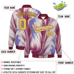 Crimson Feather Fluid Pattern Full-Snap Varsity Letterman Jacket 2